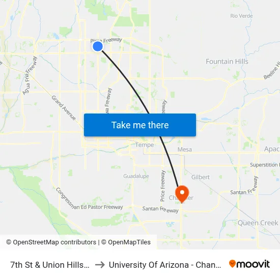 7th St & Union Hills Dr to University Of Arizona - Chandler map