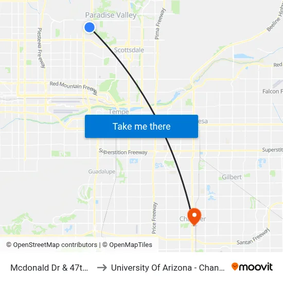 Mcdonald Dr & 47th St to University Of Arizona - Chandler map