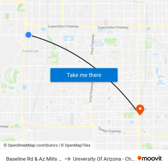 Baseline Rd & Az Mills South to University Of Arizona - Chandler map