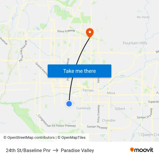 24th St/Baseline Pnr to Paradise Valley map