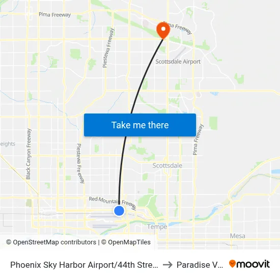 Phoenix Sky Harbor Airport/44th Street Station to Paradise Valley map