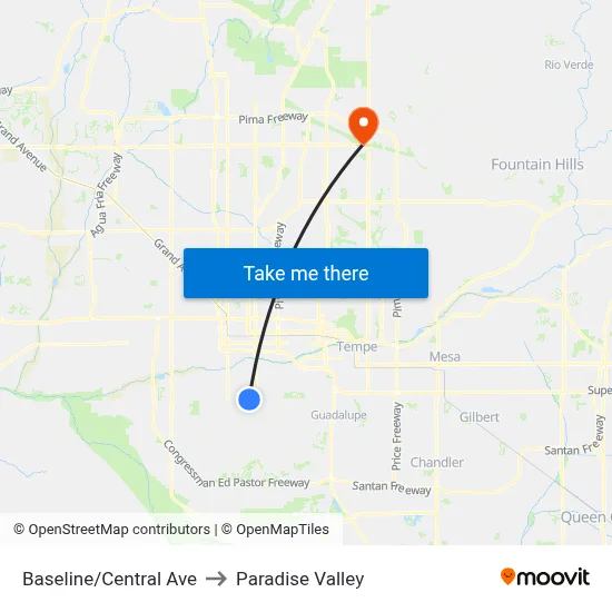 Baseline/Central Ave to Paradise Valley map