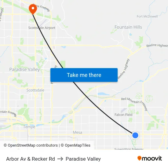 Arbor Av & Recker Rd to Paradise Valley map