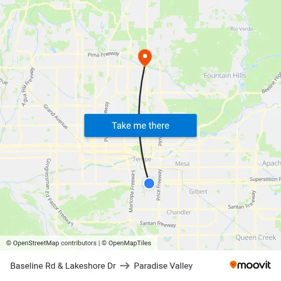 Baseline Rd & Lakeshore Dr to Paradise Valley map