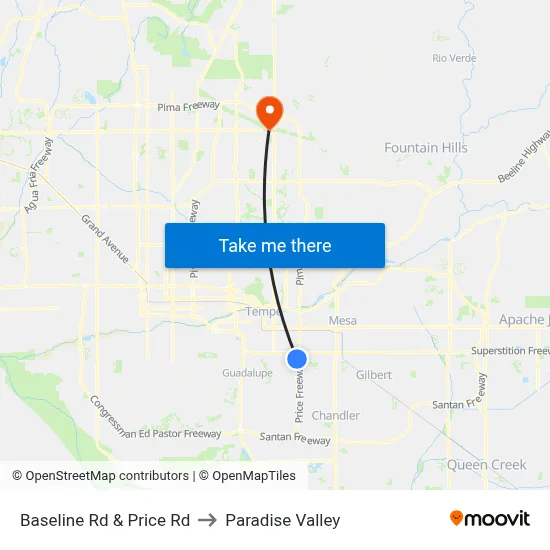 Baseline Rd & Price Rd to Paradise Valley map