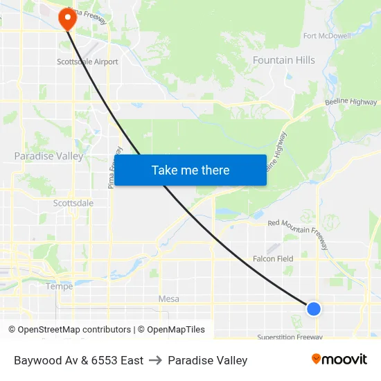 Baywood Av & 6553 East to Paradise Valley map