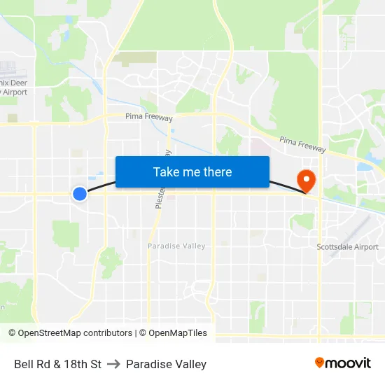 Bell Rd & 18th St to Paradise Valley map