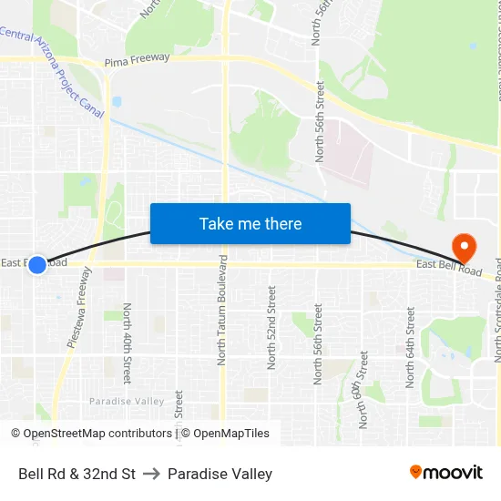 Bell Rd & 32nd St to Paradise Valley map