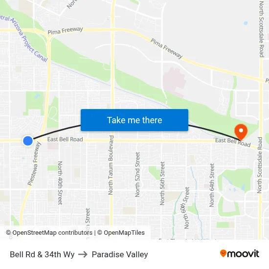 Bell Rd & 34th Wy to Paradise Valley map