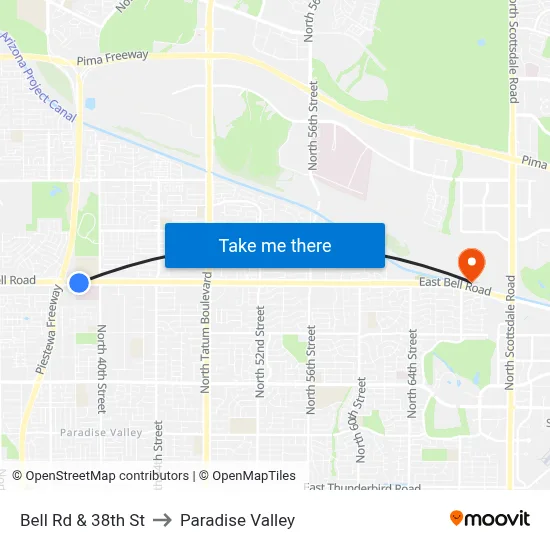 Bell Rd & 38th St to Paradise Valley map