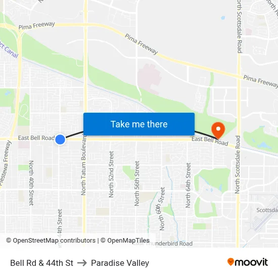 Bell Rd & 44th St to Paradise Valley map