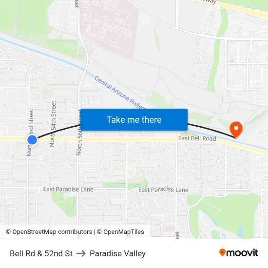 Bell Rd & 52nd St to Paradise Valley map
