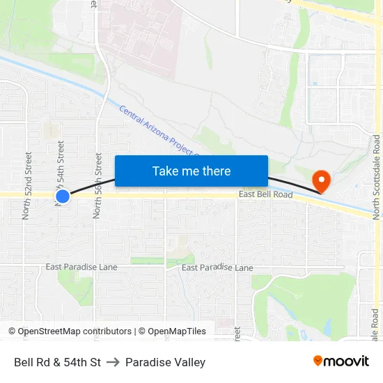 Bell Rd & 54th St to Paradise Valley map