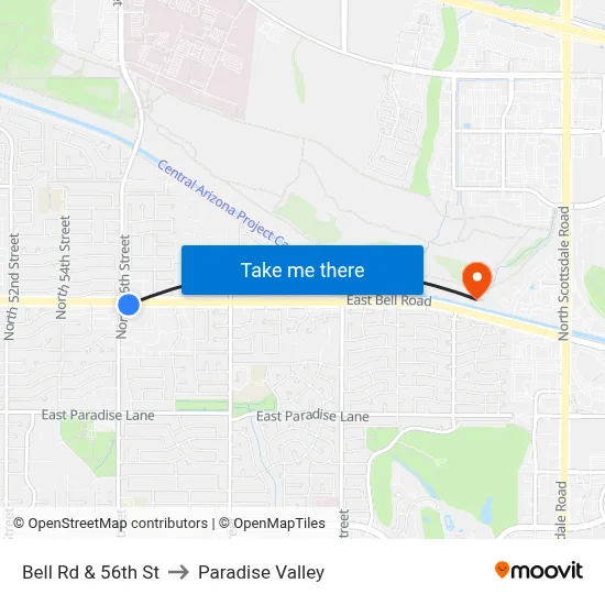 Bell Rd & 56th St to Paradise Valley map
