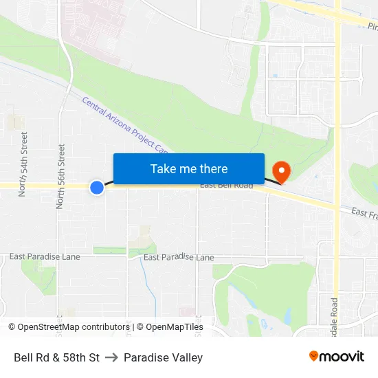 Bell Rd & 58th St to Paradise Valley map