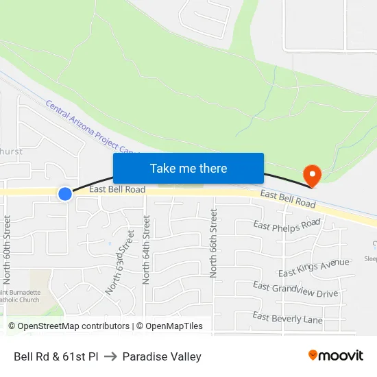 Bell Rd & 61st Pl to Paradise Valley map