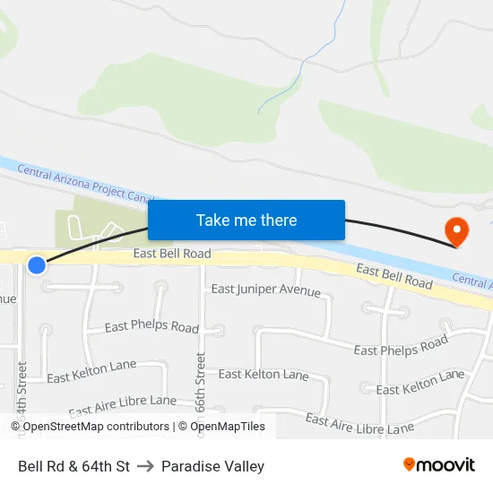 Bell Rd & 64th St to Paradise Valley map