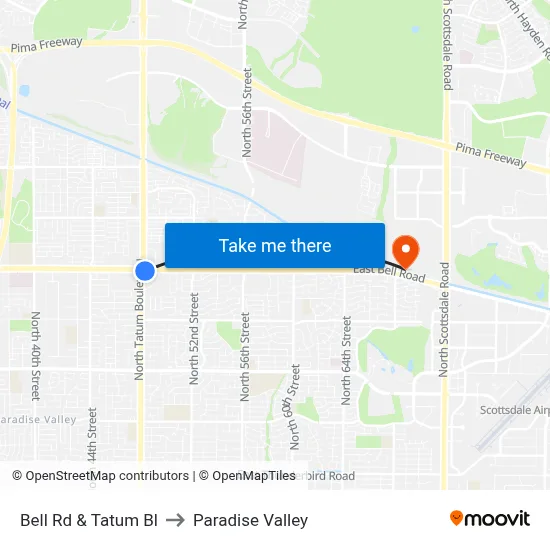 Bell Rd & Tatum Bl to Paradise Valley map