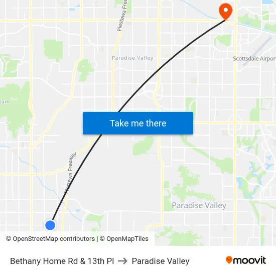 Bethany Home Rd & 13th Pl to Paradise Valley map