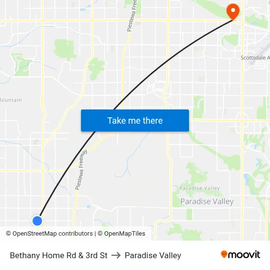 Bethany Home Rd & 3rd St to Paradise Valley map