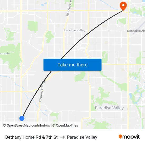 Bethany Home Rd & 7th St to Paradise Valley map