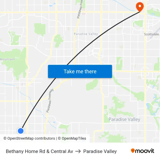 Bethany Home Rd & Central Av to Paradise Valley map