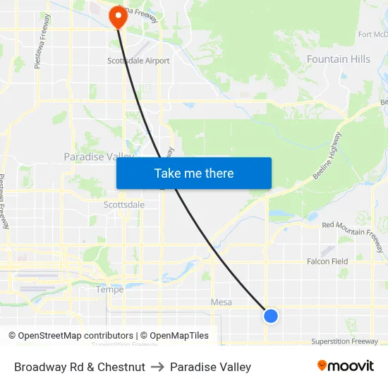 Broadway Rd & Chestnut to Paradise Valley map