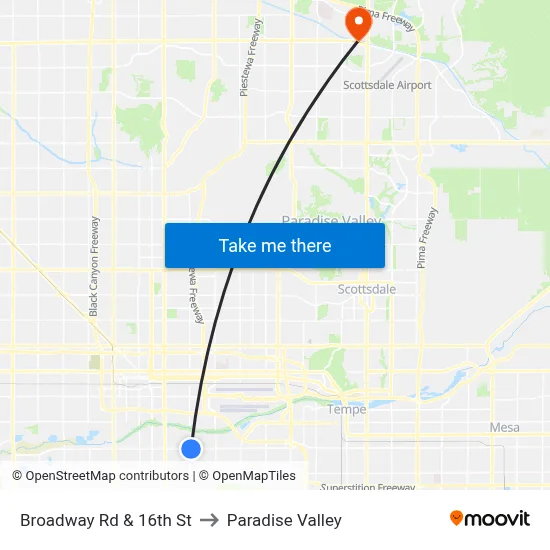 Broadway Rd & 16th St to Paradise Valley map