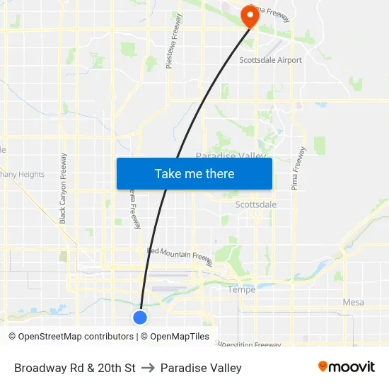 Broadway Rd & 20th St to Paradise Valley map