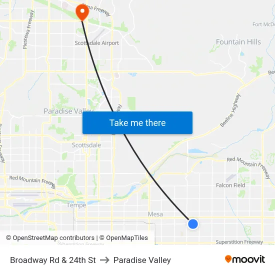 Broadway Rd & 24th St to Paradise Valley map