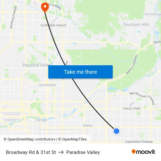 Broadway Rd & 31st St to Paradise Valley map