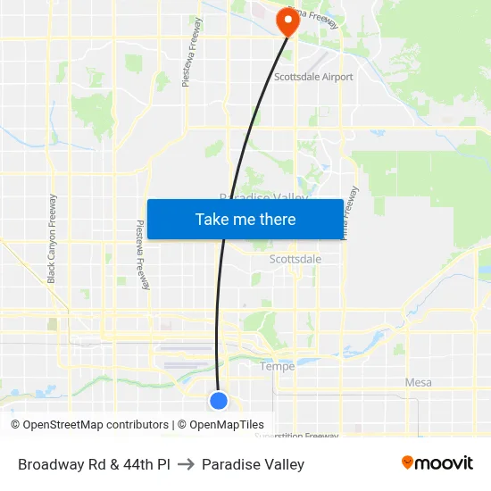 Broadway Rd & 44th Pl to Paradise Valley map