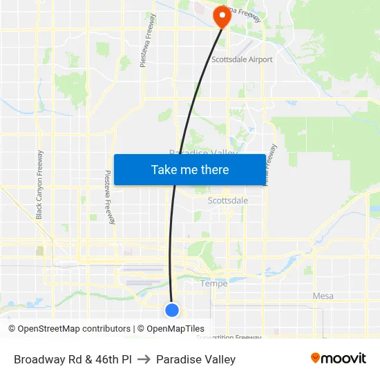 Broadway Rd & 46th Pl to Paradise Valley map