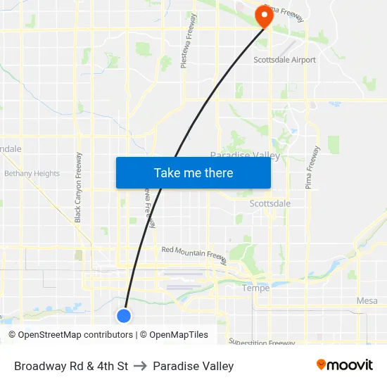 Broadway Rd & 4th St to Paradise Valley map