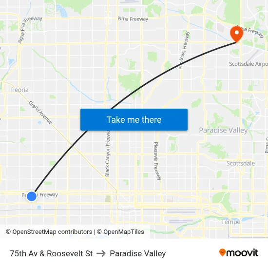 75th Av & Roosevelt St to Paradise Valley map