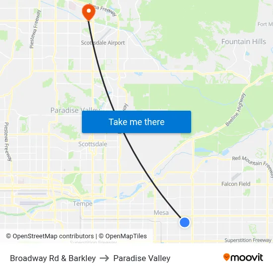 Broadway Rd & Barkley to Paradise Valley map