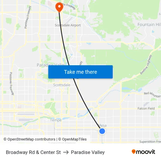 Broadway Rd & Center St to Paradise Valley map