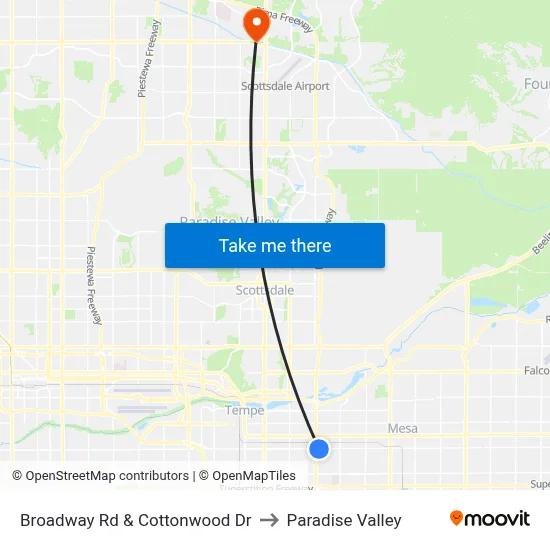 Broadway Rd & Cottonwood Dr to Paradise Valley map