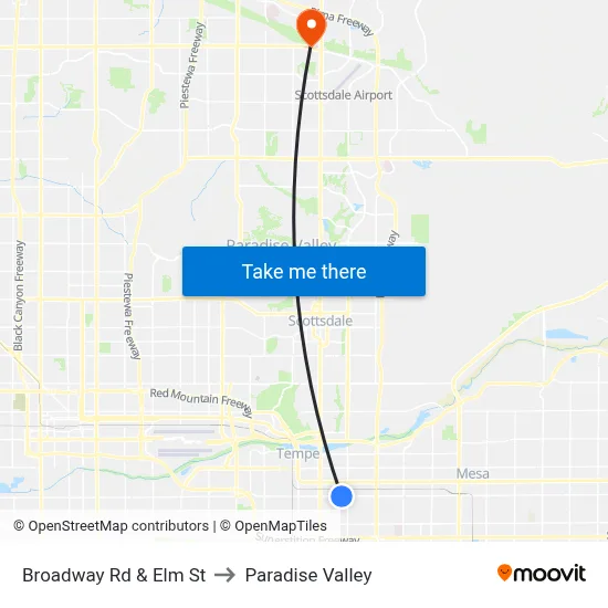 Broadway Rd & Elm St to Paradise Valley map
