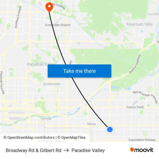 Broadway Rd & Gilbert Rd to Paradise Valley map