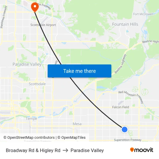 Broadway Rd & Higley Rd to Paradise Valley map