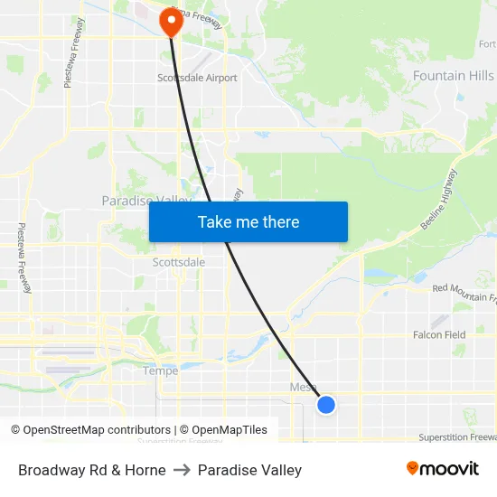 Broadway Rd & Horne to Paradise Valley map