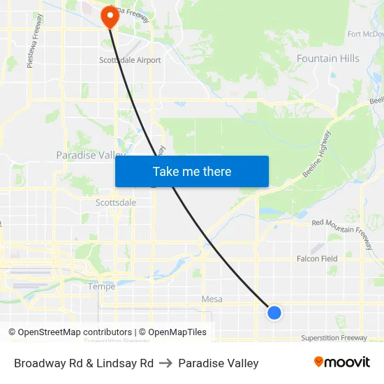 Broadway Rd & Lindsay Rd to Paradise Valley map
