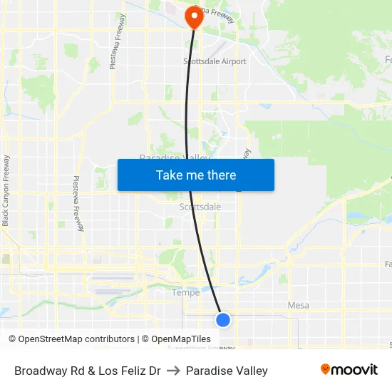 Broadway Rd & Los Feliz Dr to Paradise Valley map
