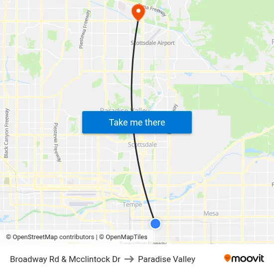 Broadway Rd & Mcclintock Dr to Paradise Valley map