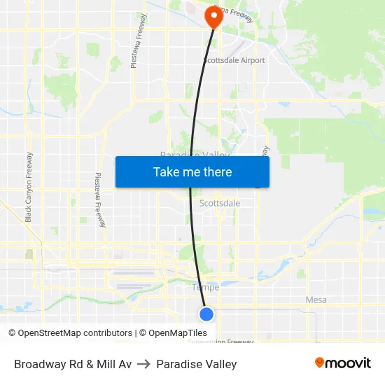 Broadway Rd & Mill Av to Paradise Valley map