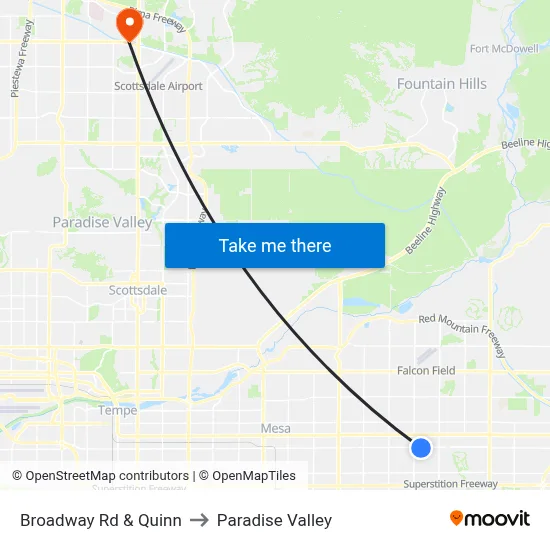 Broadway Rd & Quinn to Paradise Valley map