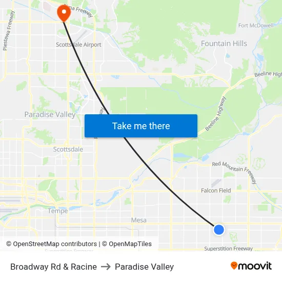 Broadway Rd & Racine to Paradise Valley map