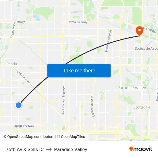 75th Av & Sells Dr to Paradise Valley map