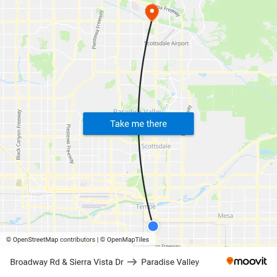 Broadway Rd & Sierra Vista Dr to Paradise Valley map